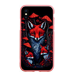 Чехол iPhone XS Max матовый Красный лис и грибы