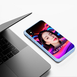 Чехол iPhone XS Max матовый Джису с помадой на ярких волнах, цвет: 3D-голубой — фото 2