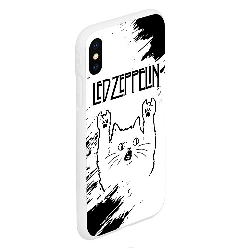 Чехол iPhone XS Max матовый Led Zeppelin рок кот на светлом фоне / 3D-Белый – фото 2