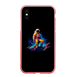 Чехол iPhone XS Max матовый Неоновый космонавт на луне