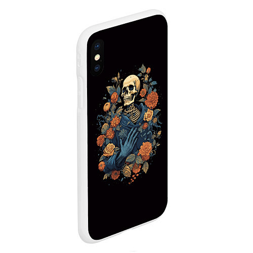 Чехол iPhone XS Max матовый Винтажный скелет в цветах / 3D-Белый – фото 2