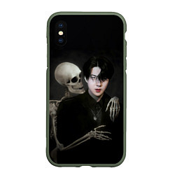 Чехол iPhone XS Max матовый Сехун со скелетом, цвет: 3D-темно-зеленый