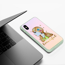 Чехол iPhone XS Max матовый Девушка в профиль арт, цвет: 3D-салатовый — фото 2