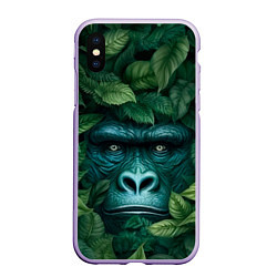 Чехол iPhone XS Max матовый Горилла в кустах джунгли