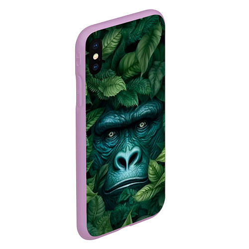 Чехол iPhone XS Max матовый Горилла в кустах джунгли / 3D-Сиреневый – фото 2