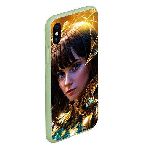 Чехол iPhone XS Max матовый Девушка в золотых латах / 3D-Салатовый – фото 2