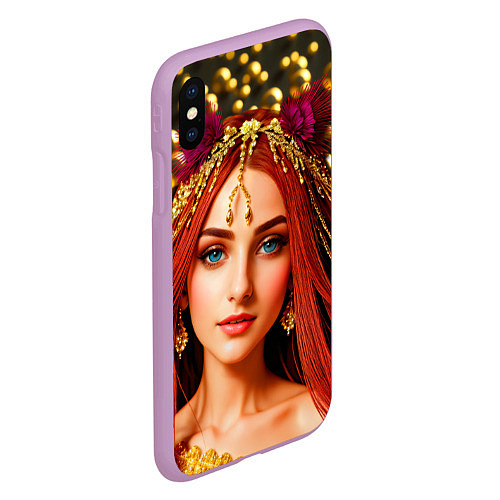 Чехол iPhone XS Max матовый Девушка с распущенными красными волосами / 3D-Сиреневый – фото 2