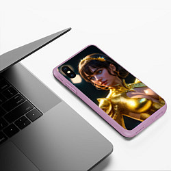 Чехол iPhone XS Max матовый Девушка в золотом чешуйчатом костюме, цвет: 3D-сиреневый — фото 2
