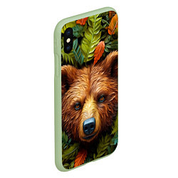 Чехол iPhone XS Max матовый Медведь в листьях, цвет: 3D-салатовый — фото 2