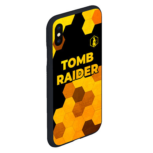 Чехол iPhone XS Max матовый Tomb Raider - gold gradient: символ сверху / 3D-Черный – фото 2