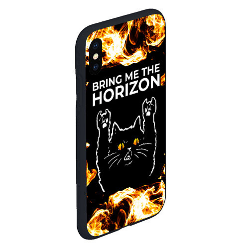 Чехол iPhone XS Max матовый Bring Me the Horizon рок кот и огонь / 3D-Черный – фото 2