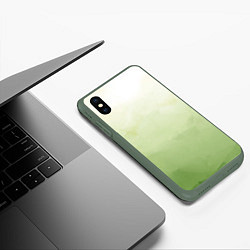 Чехол iPhone XS Max матовый Абстрактный лаймовый акварельный фон, цвет: 3D-темно-зеленый — фото 2
