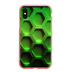 Чехол iPhone XS Max матовый Объемные зеленые соты, цвет: 3D-баблгам