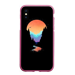 Чехол iPhone XS Max матовый Неоновое солнце SynthWave, цвет: 3D-малиновый