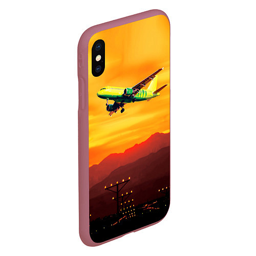 Чехол iPhone XS Max матовый S7 Боинг 737 Оранжевый закат / 3D-Малиновый – фото 2