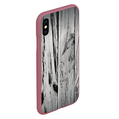 Чехол iPhone XS Max матовый Grey wood / 3D-Малиновый – фото 2