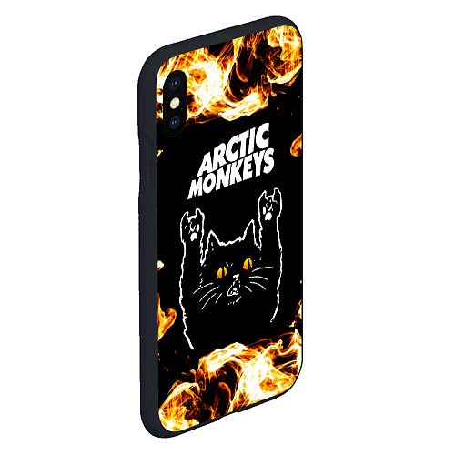 Чехол iPhone XS Max матовый Arctic Monkeys рок кот и огонь / 3D-Черный – фото 2