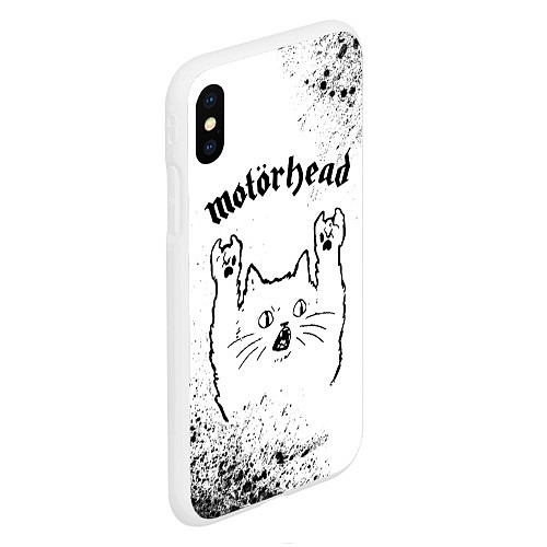 Чехол iPhone XS Max матовый Motorhead рок кот на светлом фоне / 3D-Белый – фото 2