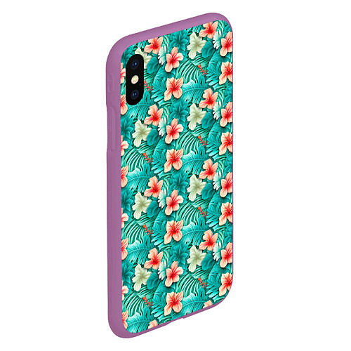 Чехол iPhone XS Max матовый Летние цветочки паттерн / 3D-Фиолетовый – фото 2