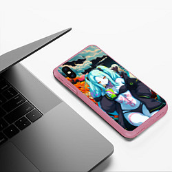 Чехол iPhone XS Max матовый Ребекка и дракон - Киберпанк аниме, цвет: 3D-малиновый — фото 2