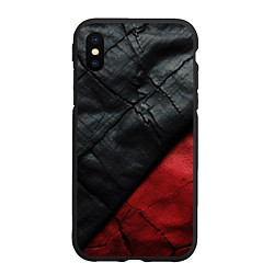Чехол iPhone XS Max матовый Черно - красная кожа