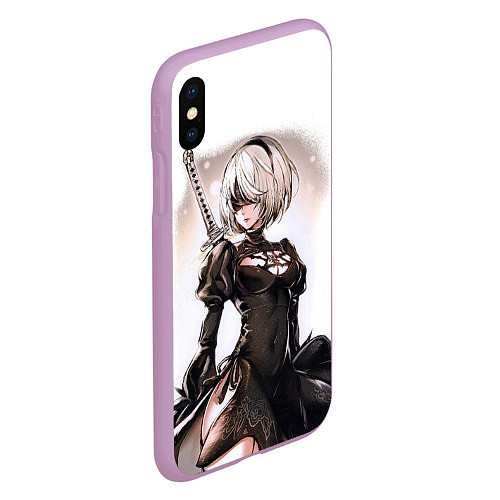 Чехол iPhone XS Max матовый Nier: Automata - 2B TechnoBlade / 3D-Сиреневый – фото 2