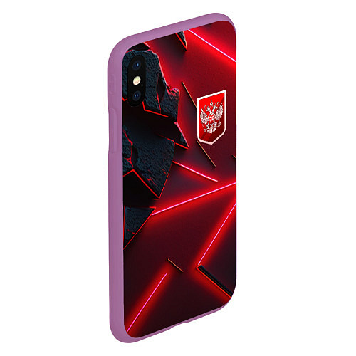 Чехол iPhone XS Max матовый Красный герб РФ / 3D-Фиолетовый – фото 2