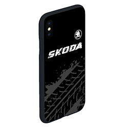 Чехол iPhone XS Max матовый Skoda speed на темном фоне со следами шин: символ, цвет: 3D-черный — фото 2