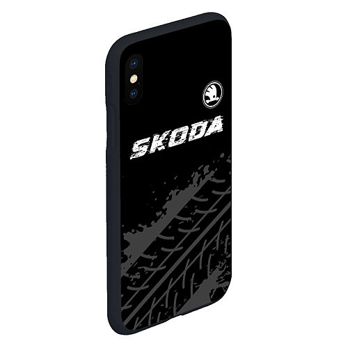 Чехол iPhone XS Max матовый Skoda speed на темном фоне со следами шин: символ / 3D-Черный – фото 2