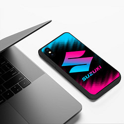 Чехол iPhone XS Max матовый Suzuki - neon gradient, цвет: 3D-черный — фото 2