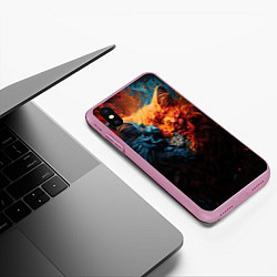 Чехол iPhone XS Max матовый Котик выглядывает из шерсти, цвет: 3D-розовый — фото 2