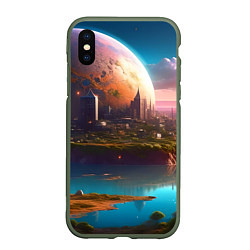 Чехол iPhone XS Max матовый Фантастический город - нейросеть