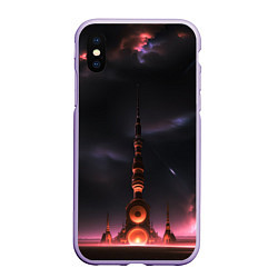 Чехол iPhone XS Max матовый Сай фай башня на другой планете, цвет: 3D-светло-сиреневый