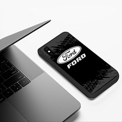 Чехол iPhone XS Max матовый Ford speed на темном фоне со следами шин, цвет: 3D-черный — фото 2