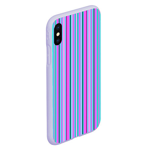 Чехол iPhone XS Max матовый Розово-голубой неновый полосатый узор / 3D-Светло-сиреневый – фото 2