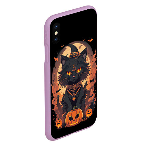 Чехол iPhone XS Max матовый Черный кот в хеллоуине / 3D-Сиреневый – фото 2