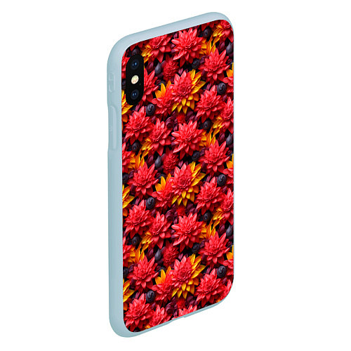 Чехол iPhone XS Max матовый Красные объемные цветочки / 3D-Голубой – фото 2