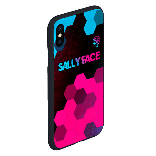 Чехол iPhone XS Max матовый Sally Face - neon gradient: символ сверху / 3D-Черный – фото 2