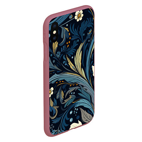 Чехол iPhone XS Max матовый Цветочные узоры / 3D-Малиновый – фото 2