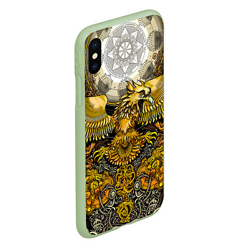 Чехол iPhone XS Max матовый Золотой орёл - славянский орнамент / 3D-Салатовый – фото 2