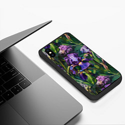 Чехол iPhone XS Max матовый Ирисы паттерн, цвет: 3D-черный — фото 2