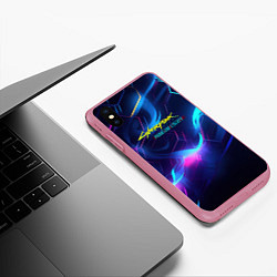 Чехол iPhone XS Max матовый Cyberpunk phantom logo neon, цвет: 3D-малиновый — фото 2