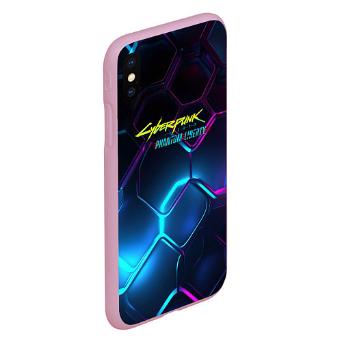 Чехол iPhone XS Max матовый Neon cyberpunk logo / 3D-Розовый – фото 2