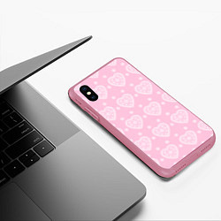 Чехол iPhone XS Max матовый Розовое кружево сердечки, цвет: 3D-малиновый — фото 2
