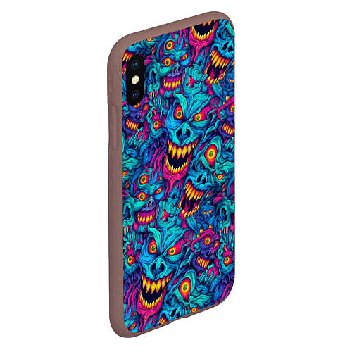 Чехол iPhone XS Max матовый Неоновые монстры - graffiti art style pattern / 3D-Коричневый – фото 2