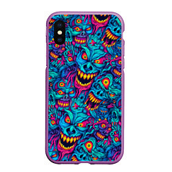 Чехол iPhone XS Max матовый Неоновые монстры - graffiti art style pattern