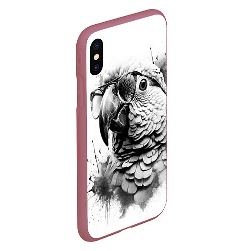 Чехол iPhone XS Max матовый Попугай ара в старинных очках / 3D-Малиновый – фото 2