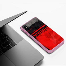 Чехол iPhone XS Max матовый Black red texture, цвет: 3D-розовый — фото 2