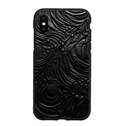 Чехол iPhone XS Max матовый Черная текстура из кожи, цвет: 3D-черный