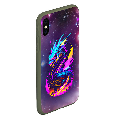 Чехол iPhone XS Max матовый Space dragon - neon glow - neural network / 3D-Темно-зеленый – фото 2